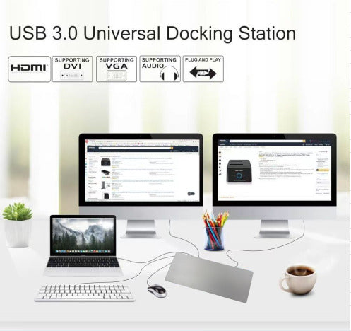 USB 3.0 Universal Dual Displays Docking Station