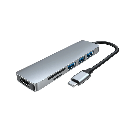 6-in-1 USB C HUB + Card Reader with 3 Port USB and HDMI Slot