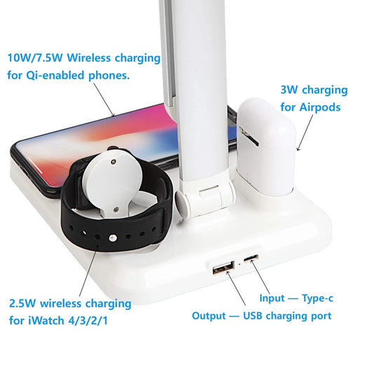4 in 1 Portable Foldable Fast Wireless Charging Station LED Desk Lamp for iPhone 14/13Pro/