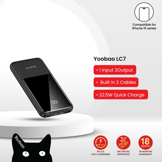 Yoobao LC7 10000mAh 22.5W Fast Charging Digital Display Power Bank Built-in Cable (Type-C & Lightning)